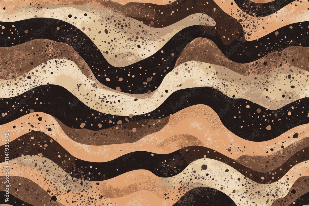 Poster abstract brown wavy pattern with splattered paint effect.