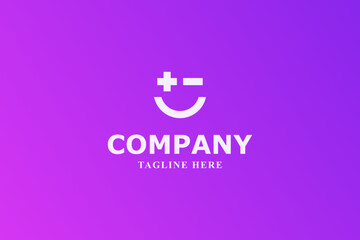 smiling robot and positive negative modern tech logo