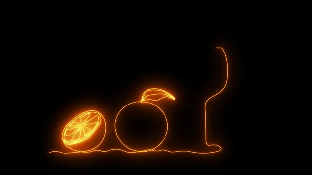 spritz aperol cocktail. Glass with liquor, alcohol and orange. Self drawing animation one continuous line draw, logo. Blazing  flame, energy, fire, neon orange luminous sign