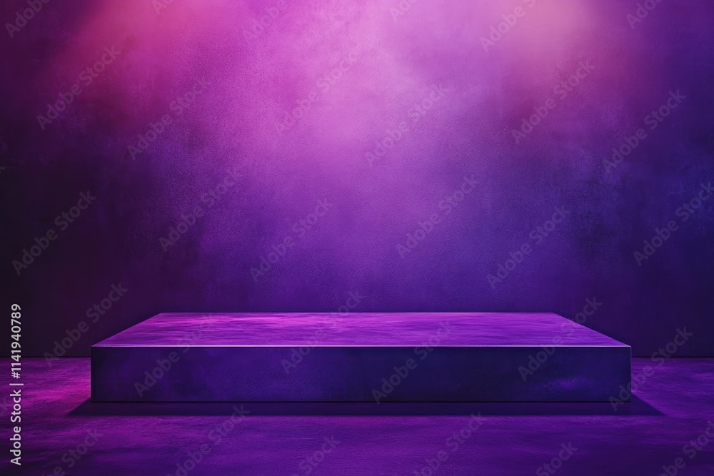 Poster purple spotlight stage platform with hazy backdrop.
