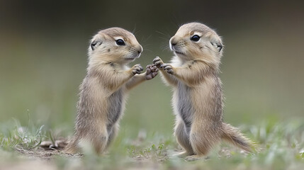 Fototapeta premium Engaging black tailed prairie dog babies playing together joyfully