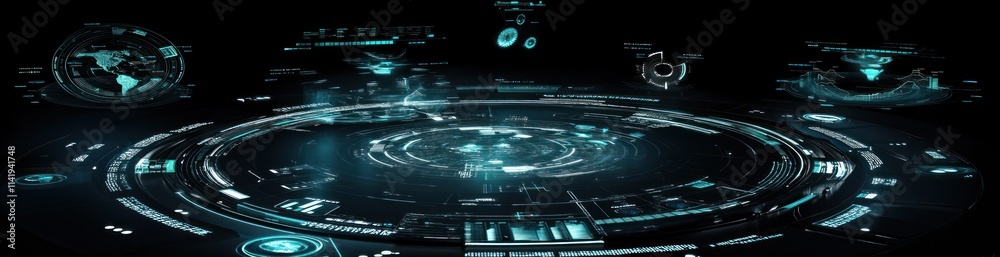 Poster Futuristic interface displaying data circles.