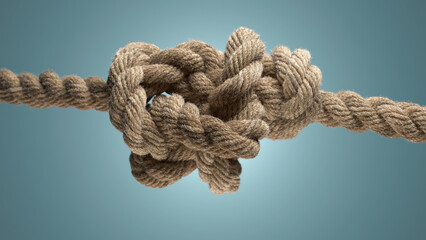 Intricate Natural Fiber Knot Against a Serene Blue Backdrop