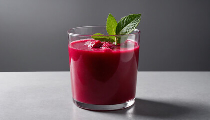 Beetroot juice in Michelin-star style in vibrant pink for a healthy beverage against a neutral background
