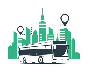City bus against the background of the city in a minimalist style. Vector illustration. © lyudinka