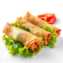 Fresh spring rolls with lettuce and sliced red peppers
