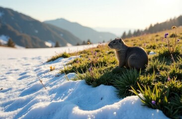 Groundhog day. Groundhog emerged from its burrow
