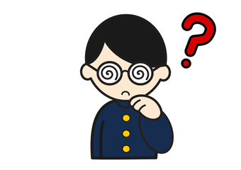 考える眼鏡をかけた男子学生