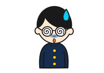 ショックをうける眼鏡をかけた男子学生