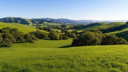 Golden rolling hills with a clear blue sky, capturing the beauty of a rural landscape