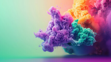 Fototapeta premium Abstract colorful smoke cloud explosion in vibrant gradient background creating whimsical atmosphere for artistic design and modern decoration concepts