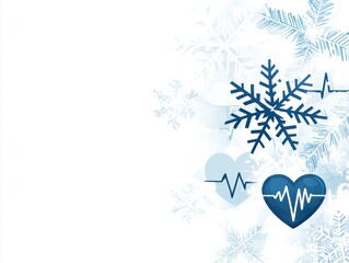 A serene graphic featuring snowflakes and heart rate lines, blending winter motifs with themes of health and wellness.