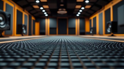 Home insulation is crucial for energy efficiency. This image captures a modern soundproof studio, showcasing sleek acoustic panels and a vibrant atmosphere.