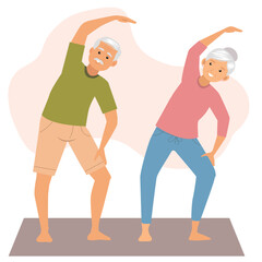 Fitness for seniors. yoga for elderly people. happy senior man and woman doing yoga exercise. Isolated on white background.