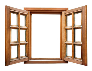 wooden window frame on transparent background isolated