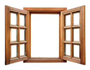 wooden window frame on transparent background isolated