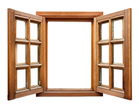 wooden window frame on transparent background isolated