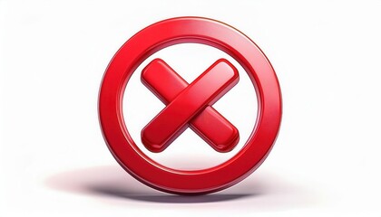 Obraz premium 3D Red Cross Symbol Icon with Circular Border for Error, Denial, Cancel, or Incorrect Actions. Ideal for UI Design, Warning Signs, Game Over Screens, and App Interfaces in Modern Vector Graphics