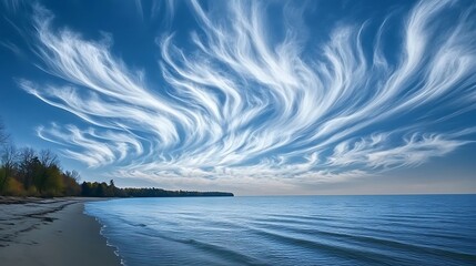 Obraz premium Dramatic Cloudscape over Lake Huron at Sunset. AI Generated