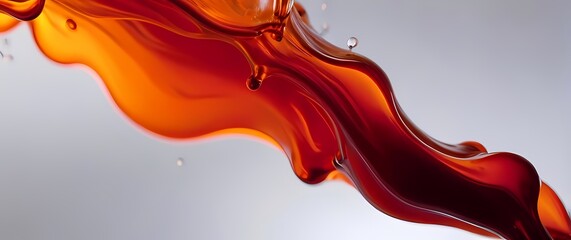 Liquid bromine spilling in slow motion its vivid red and orange tones captured against a reflective white surface