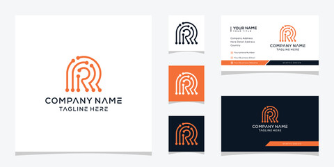 initial letter R data network and technology logo design, business card vector template