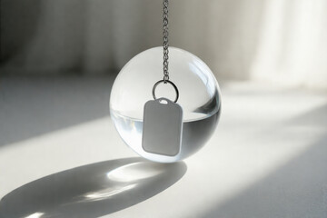 Matte White Keychain Suspended Inside a Floating Glass Orb