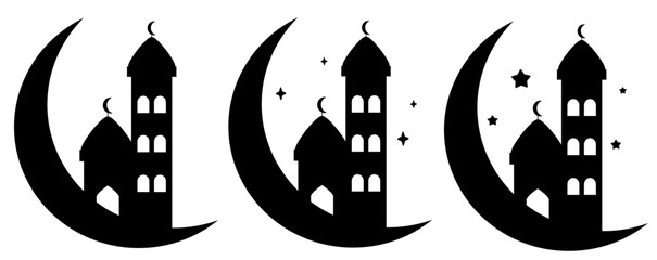 masjid silhouette, mosque black and white, muslim architecture.