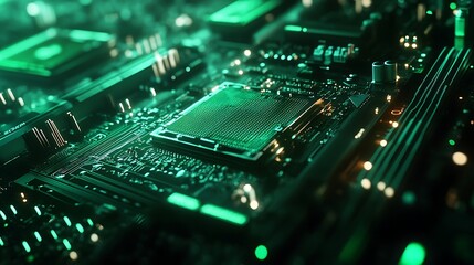 Fototapeta premium Cyberpunk-Style 3D Render of a Computer Motherboard's Central Processing Unit. AI Generated