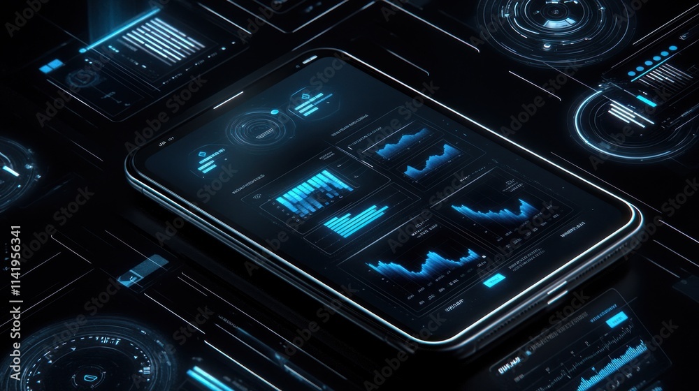 Poster Digital data on device screen, with UI interface.