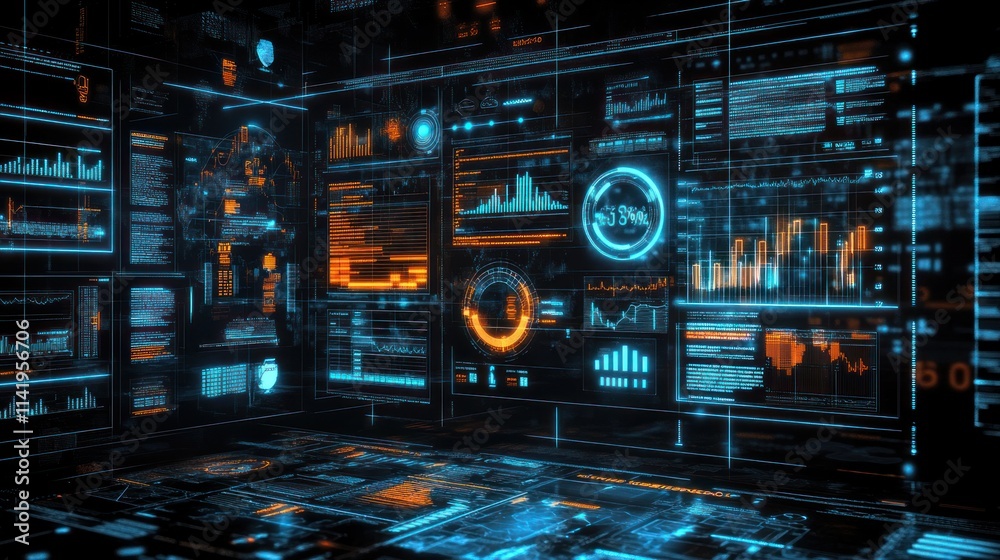 Aufkleber Digital dashboard interface, glowing with data visualization.