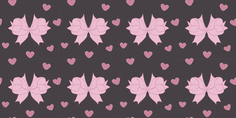 Bow coquette pink and soft romantic seamless pattern Digital background Valentines day vector graphics