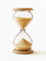 Wooden frame hourglass isolated on white background