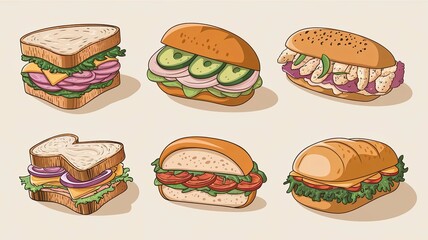 Delicious Sandwich Collection: Classic BLT, Turkey Avocado, Chicken Caesar, Veggie Delight, and Club Sandwiches 