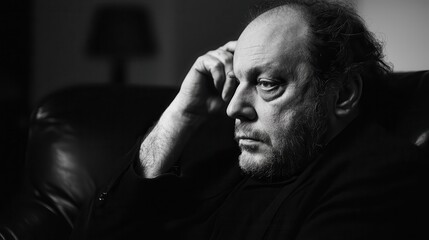 A man resting his head in his hand, showing signs of mental and physical fatigue