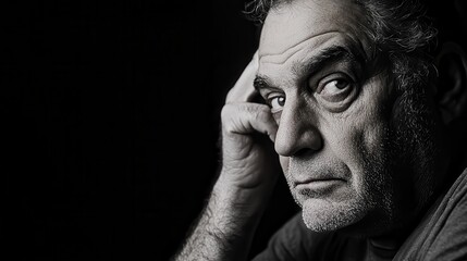A man resting his head in his hand, showing signs of mental and physical fatigue