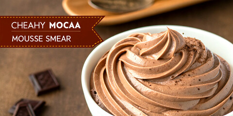 Creamy mocha mousse smear in a side on brown background, banner