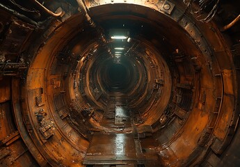 Obraz premium Rusty Industrial Tunnel Interior Deep Within Earth