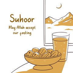 Suhoor square banner poster illustration