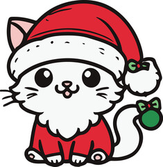 Cat wearing christmas santa hat with plain background