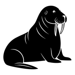 Vector Walrus resting silhouette black side view on white background 