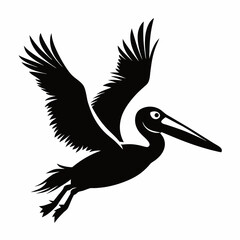 Vector Pelican diving silhouette black side view on white background