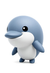 Obraz premium 3D Chibi Dolphin Flashcards Clipart. Suitable for animal flashcard, alphabet flashcards, Montessori Flashcards. Isolated on white background