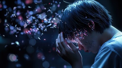 A person with their head in their hand, struggling with intense mental strain