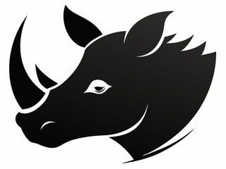 Vector Rhino head silhouette black side view on white background