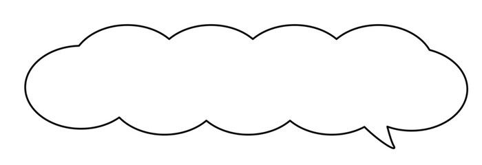 横長吹き出しフレームアイコン　シンプルな手描きの長いふきだし　ベクターイラスト素材　モノクロ　白黒　白背景