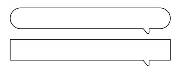 横長吹き出しフレームセット　シンプルな手描きの長いふきだし　ベクターイラスト素材　モノクロ　白黒　白背景