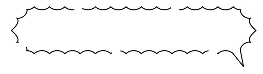 横長バクダン吹き出しフレームアイコン　シンプルな破線の手描きの長いふきだし　ベクターイラスト素材　モノクロ　白黒　白背景