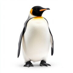 Fototapeta premium Majestic Emperor Penguin Standing Proudly on a Snowy Landscape with a Smooth Feathered Coat and Striking Orange Accents Against a Bright Background