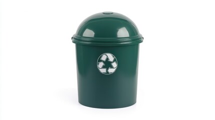 Green Trash Can with Recycling Symbol for Eco-Friendly Use