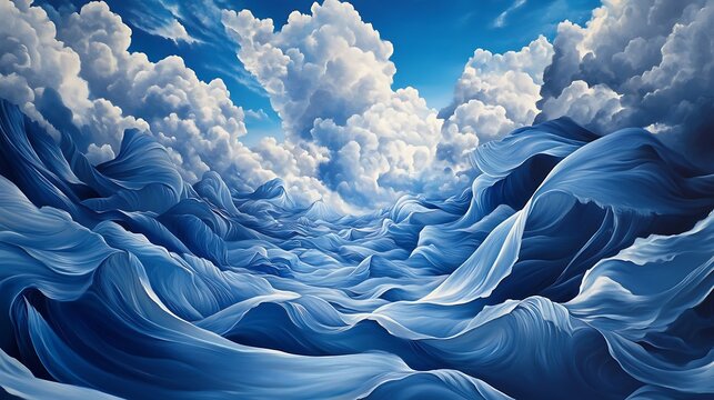 Abstract wave flowing under cloudy sky digital painting style.. AI Generated